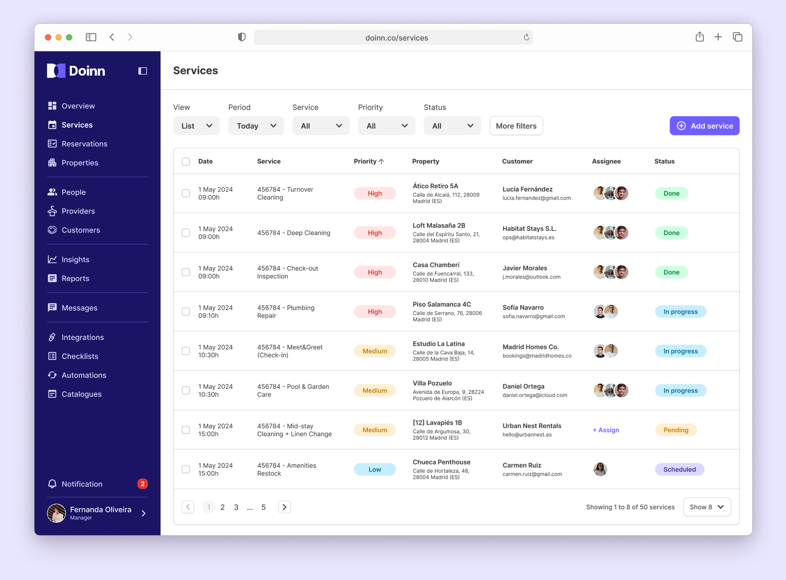 Doinn — services list