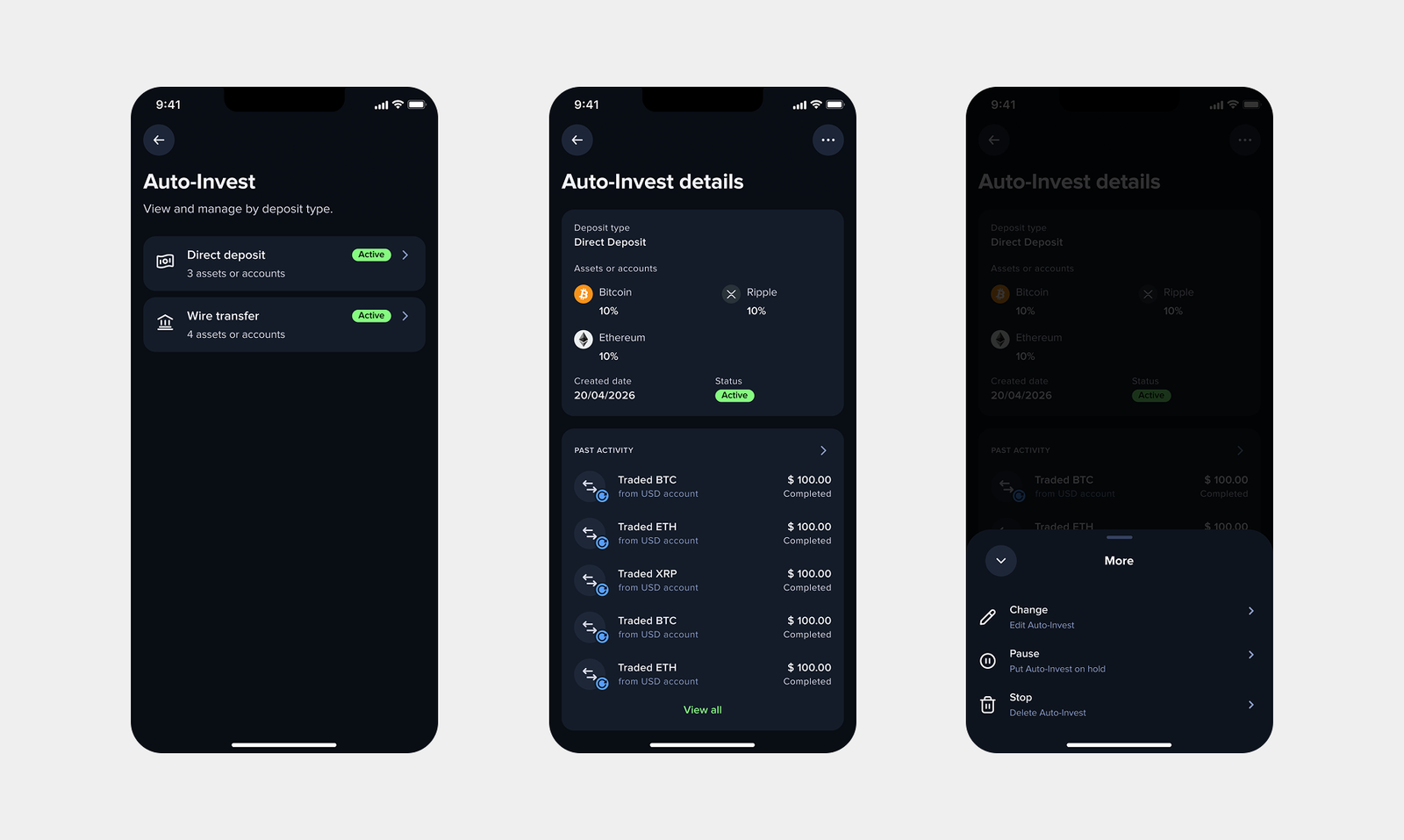 Auto-Invest rule management screens