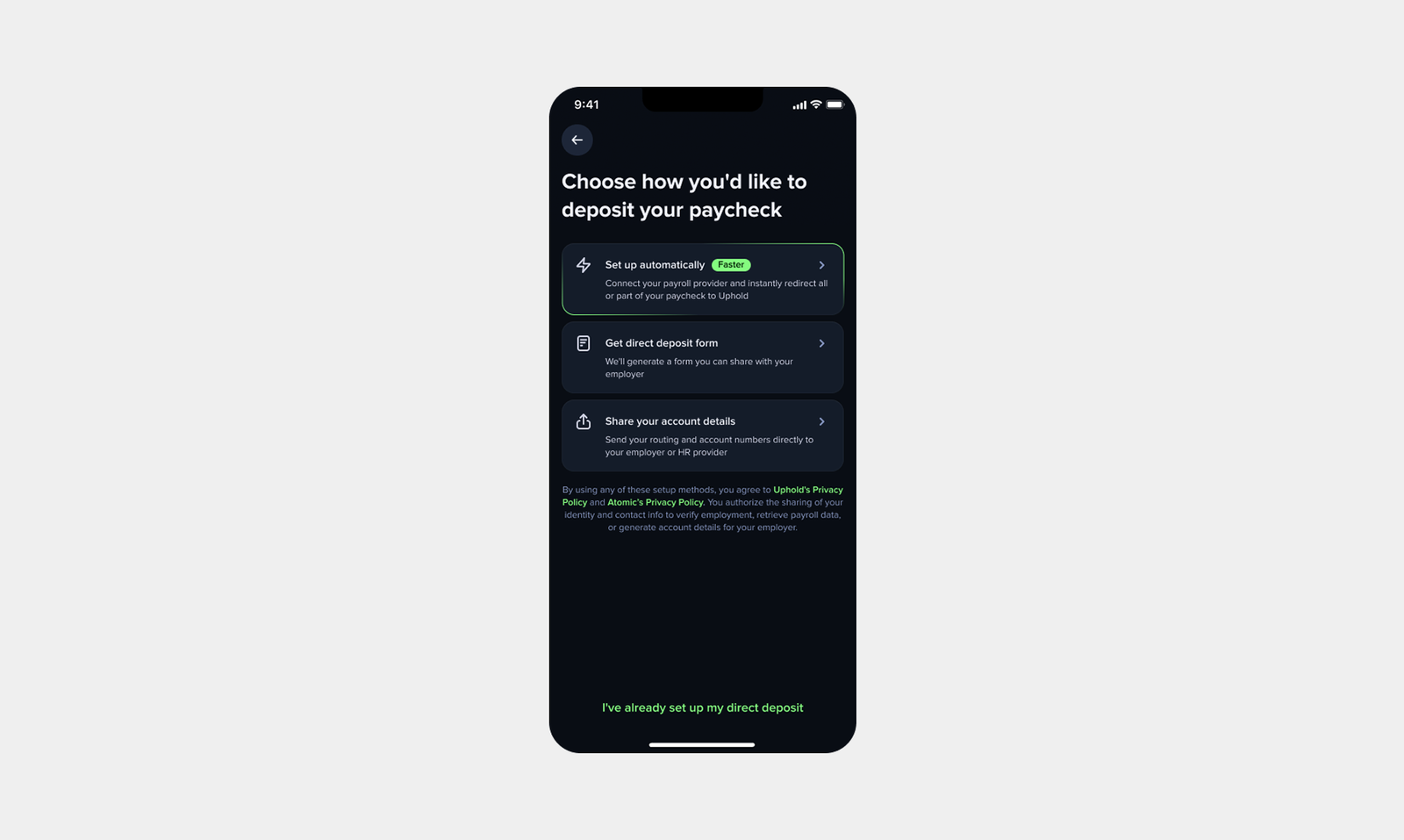 Auto-Invest — connect funding source entry point