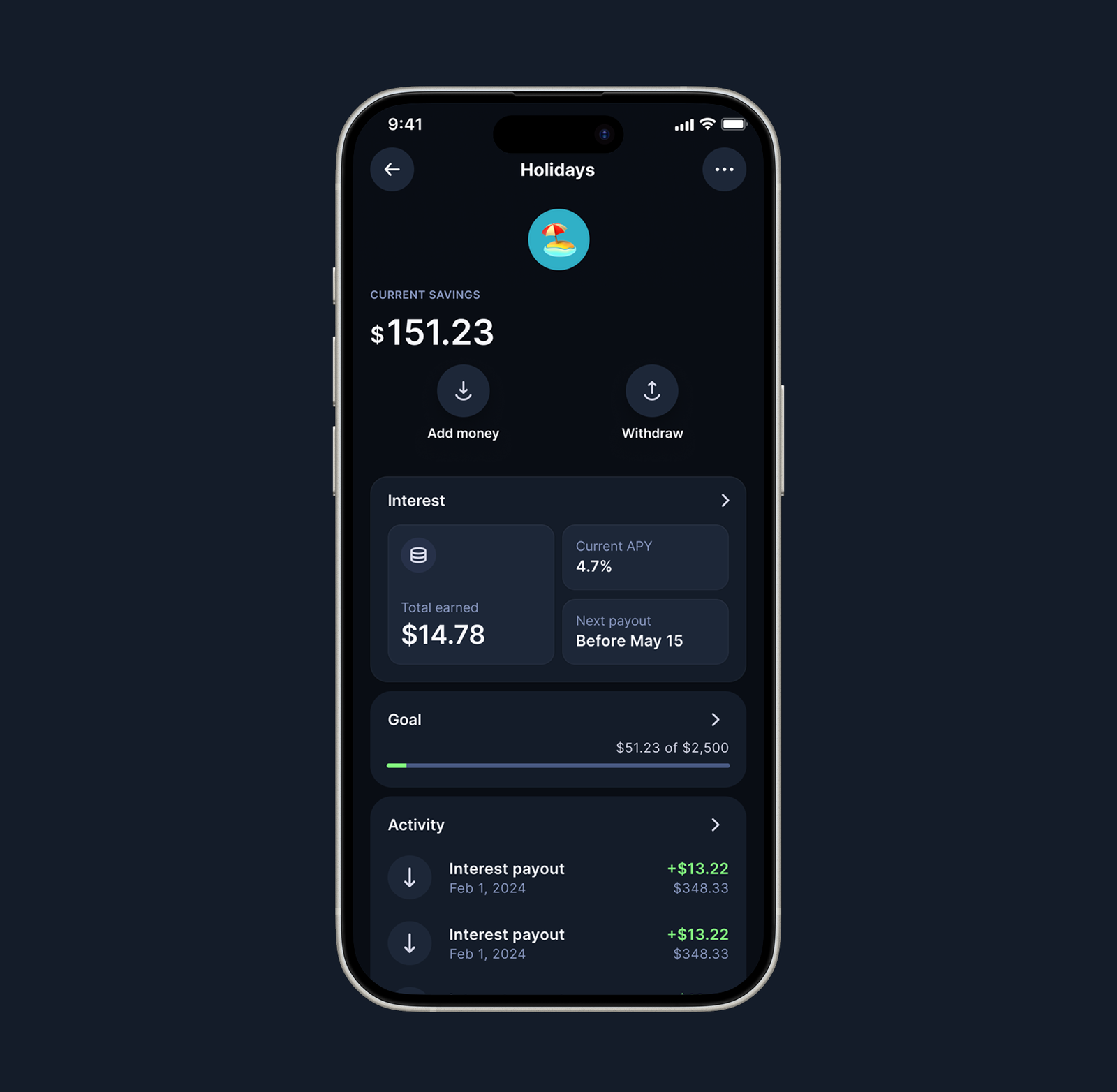 USD Interest Account app screen