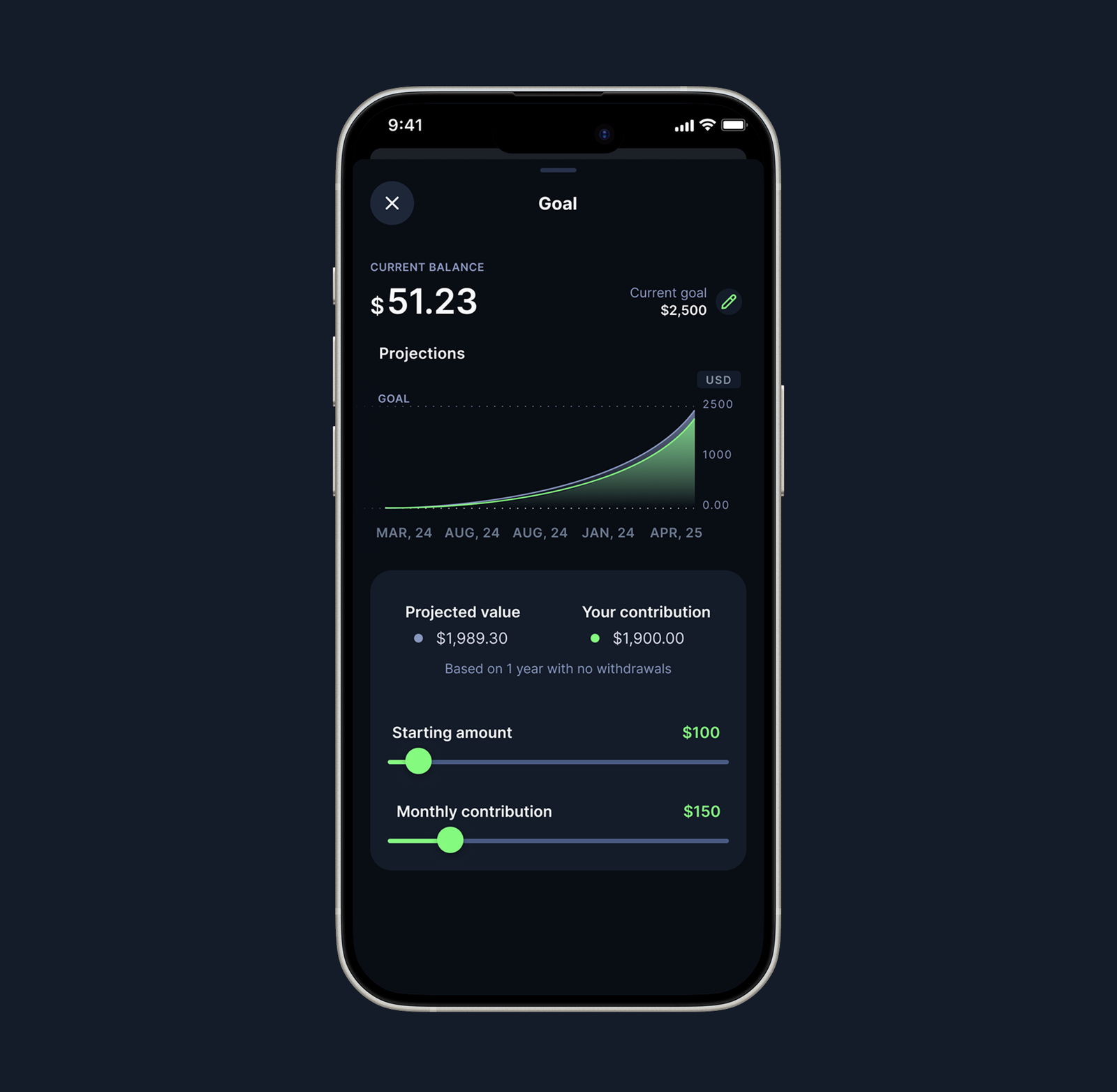 USD Interest Account app screen