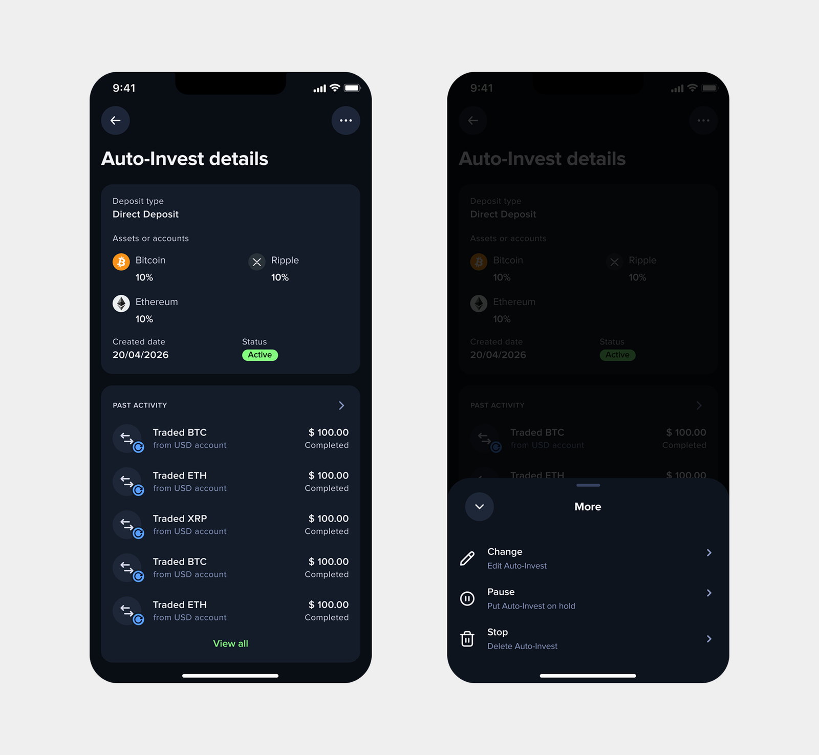 Auto-Invest rule management screens