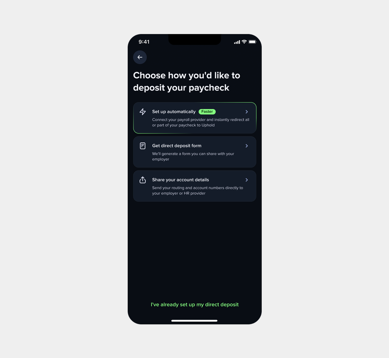 Auto-Invest — connect funding source entry point